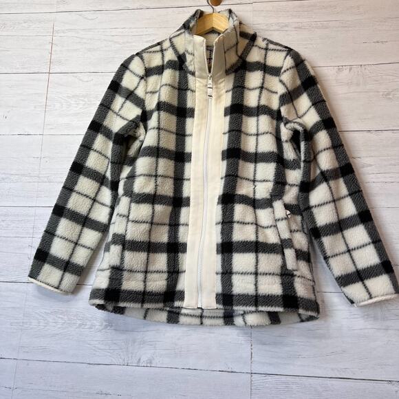 Talbots Jackets & Blazers - T by Talbots Jacket Womens SZ MP Black and White Merry Plaid Cozy Sherpa Outdoor